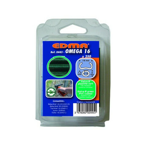 Edma – Agrafes Omega 16 plastifiées vert – Lot de 250 pièces – Longueur 16 mm – Résistance à la corrosion pour extérieur
