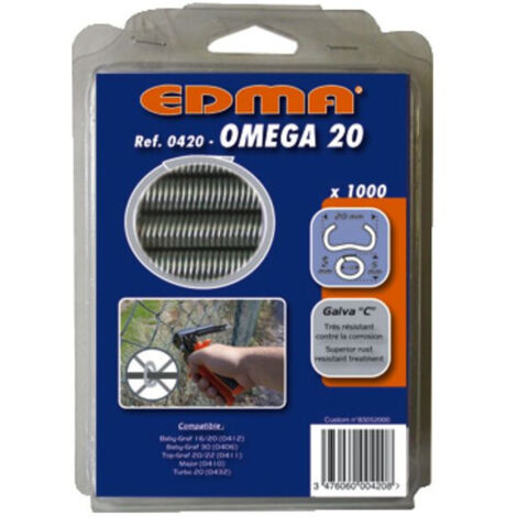 Edma – Agrafes Omega 20 galva plastifié gris 20mm – Pack de 200 pièces – Pour agrafeuses Baby Graf et Top Graf