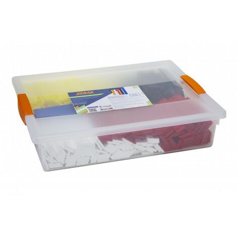Edma – Caisse Probox de 400 cales plates pour carrelages – Assortiment 5 épaisseurs – Cales en polyéthylène 100 x 24 mm – Pour pose rapide et efficace