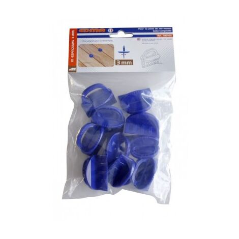 Edma – Sachet de 10 espaceurs 3mm bleu – Poignée ergonomique pour retrait facile – Précision pour pose terrasse bois – Visibilité optimale