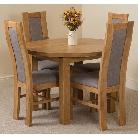 main image of "Edmonton Solid Oak Extending Oval Dining Table With 4 Stanford Solid Oak Dining Chairs [Light Oak and Grey Fabric]"