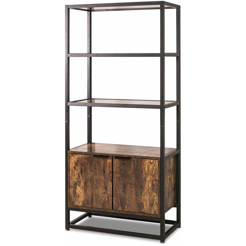 Frankystar - Edo - Bibliothèque, étagère à 3 niveaux et 2 portes de style industriel, 76x33xH163 cm