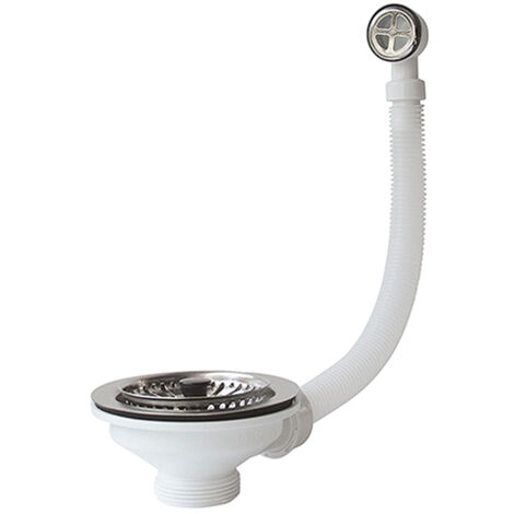 Edouard Rousseau – Bonde à panier pour évier – Ø 90 mm – Inox avec clapet coulissant – Système de vidage manuel – Enjoliveur de trop-plein inclus