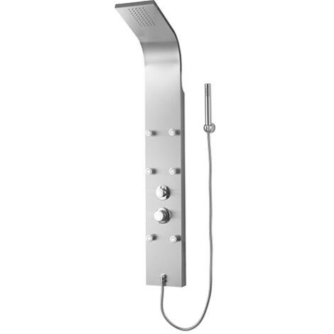 Edouard Rousseau – Colonne de douche hydromassante NEWRY – Panneau inox avec 6 buses orientables – Flexible inox 1,50m – Inverseur 3 voies