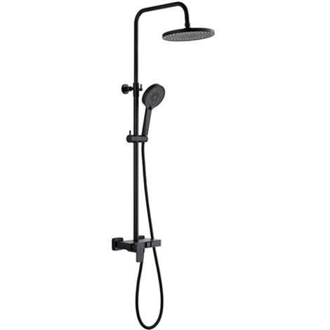 Edouard Rousseau – Colonne de Douche Mécanique BUTO Noire – Tête Ø 230 mm – Douchette 3 Jets – Bras Télescopique et Rotatif – Flexible 1,50 m