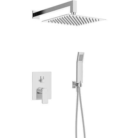 Edouard Rousseau – Colonne de Douche Murale à Encastrer WALL CARRÉ Chromée – Tête Extraplate 250 x 250 mm – Douchette 1 Jet – Flexible 1,50 m – Installation avec Boîtier d’Encastrement