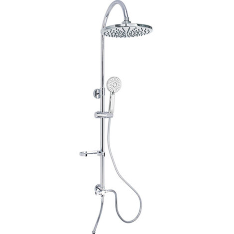 Edouard Rousseau – Colonne de douche sans robinetterie – Finition chromée – Tête de douche Ø 200 mm anticalcaire – Flexible inox 1,50 m – Installation murale