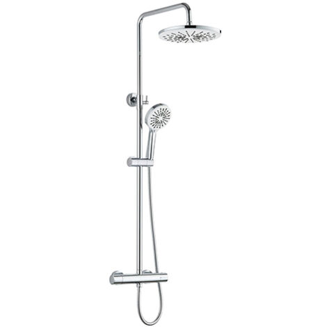 Edouard Rousseau – Colonne de douche thermostatique chromée – Tête Ø 250 mm – Douchette 3 jets – Bras télescopique ajustable – Flexible 1,50 m – Robinet thermostatique corps froid