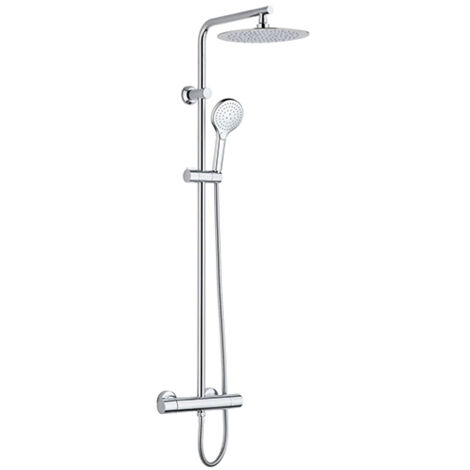 Edouard Rousseau – Colonne de Douche Thermostatique MERANTI Chromée – Tête Ø 250 mm – Douchette 3 Jets – Bras Inox avec Fixation Ajustable – Flexible 1,50 m – Mitigeur Thermostatique Corps Froid