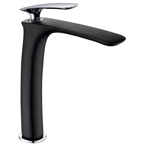 Edouard Rousseau – Mitigeur de lavabo haut noir chromé – Cartouche céramique Ø 25 mm – Bec fixe – Hauteur 271 mm – Vidage clic-clac ABS inclus