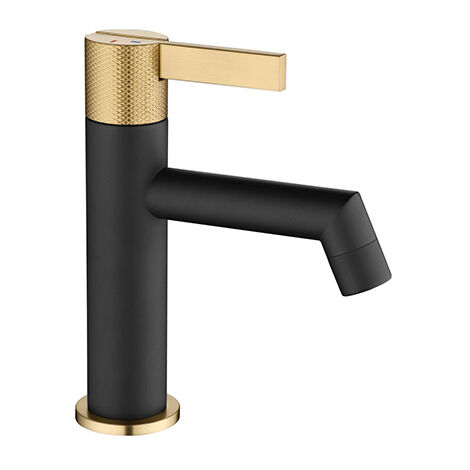 Edouard Rousseau – Mitigeur lavabo MILO noir mat et laiton brossé – Cartouche céramique Ø 25 mm – Économie d’eau avec butée éco-stop – Bec fixe