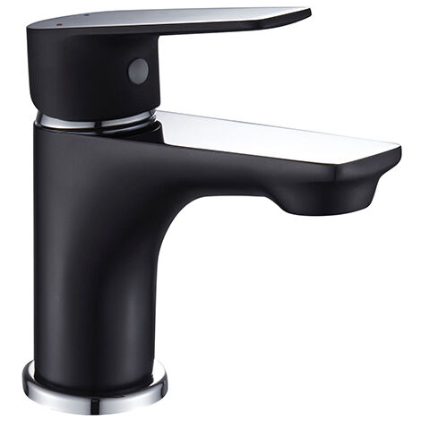Edouard Rousseau – Mitigeur lavabo OOLONG chromé-noir – Bec fixe – Hauteur totale 145 mm – Hauteur sous bec 87 mm – Installation facile avec accessoires inclus