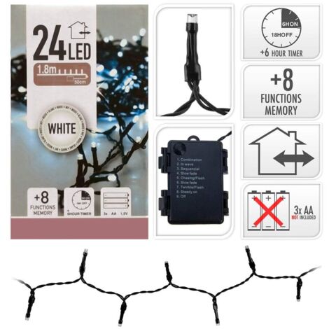 Edp 71325 Guirnalda A Pilas Cable Verde 24 Led Multifunción, Ip44, Blanco Frio, Blanco Frio