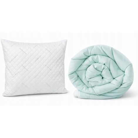 Edred贸n 160x200cm Acolchado C谩lido Todas las Estaciones MENTA-BLANCO + almohada 50x60