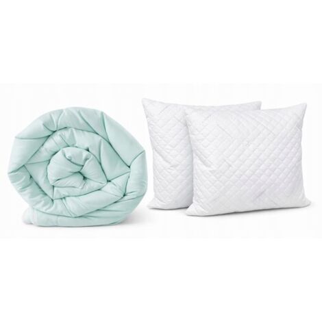 Edred贸n 160x200cm Acolchado C谩lido Todo Clima MENTA-BLANCO + 2 almohadas 50x60
