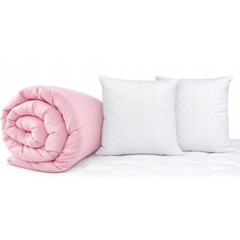 Edred贸n 160x200cm Acolchado C谩lido Todo Clima ROSA-BLANCO + 2 almohadas 70x80