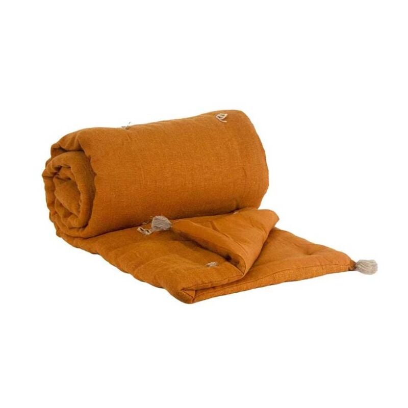 Sud Etoffe - Edredon 2 faces lin cuivre et coton cuivre garni 75 x 200 cm