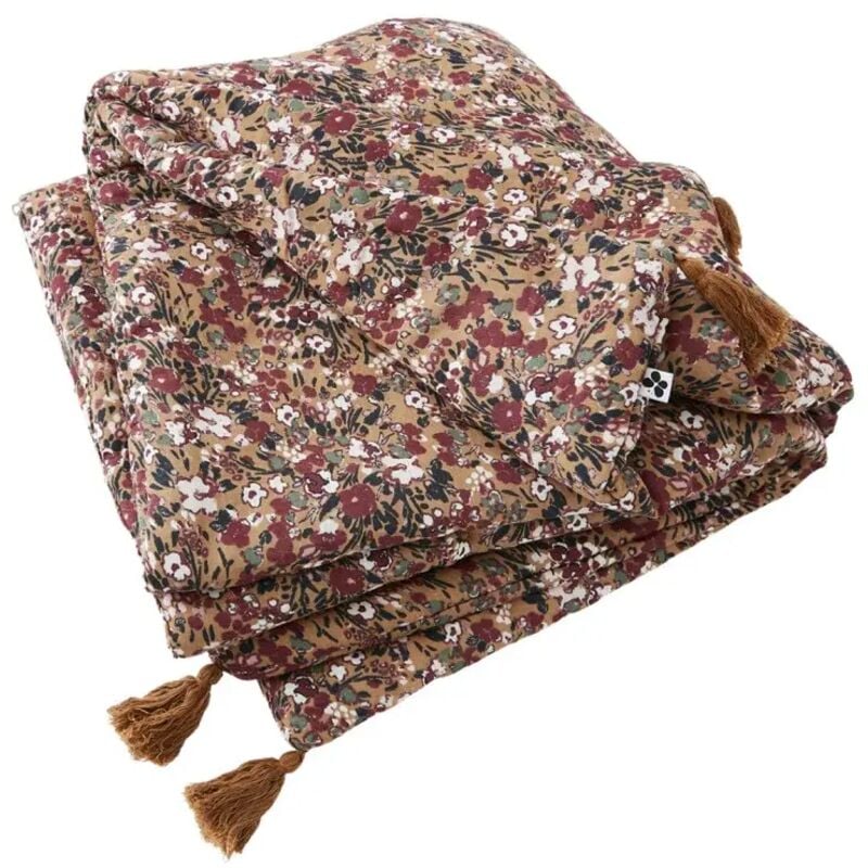 Dredon 90 x 200 cm en gaze de coton camel et fleuri - isabela 1