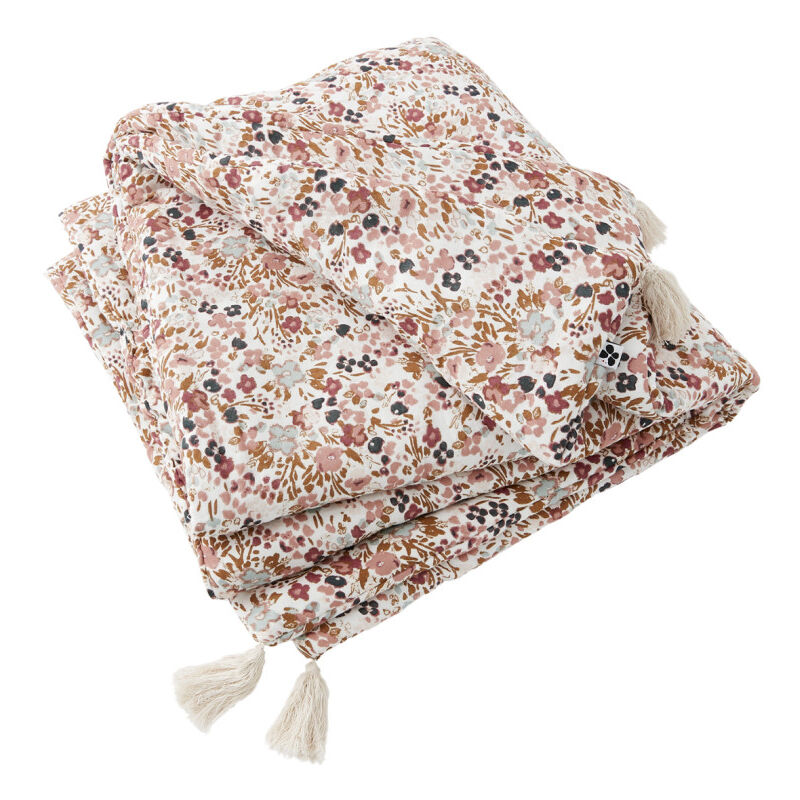 Dredon 90 x 200 cm en gaze de coton écru et fleuri - isabela 2