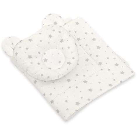 Edredón de osito de peluche con relleno y almohada contorneada - conjunto de 2 piezas - mini estrellas grises