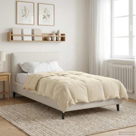 Edredón de Todo el Año Acolchado Crema 135 x 220 cm Microfibra