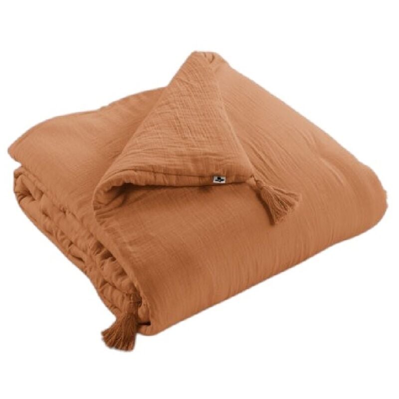 L'effet Papillon - Edredon gaze de coton 150 x 150 cm Gaia abricot