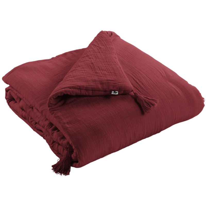 L'effet Papillon - Bout de lit double gaze de coton luxe 90 x 200 cm Gaia Bordeaux
