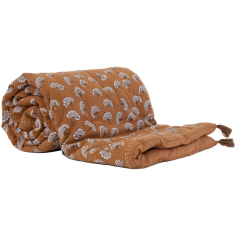 Édredon imprimé 100% coton avec pompon Marron Brun 80x200 cm