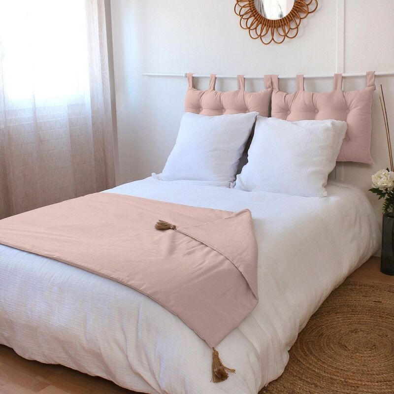 Édredon Panama 90x190 cm pompons jute rose