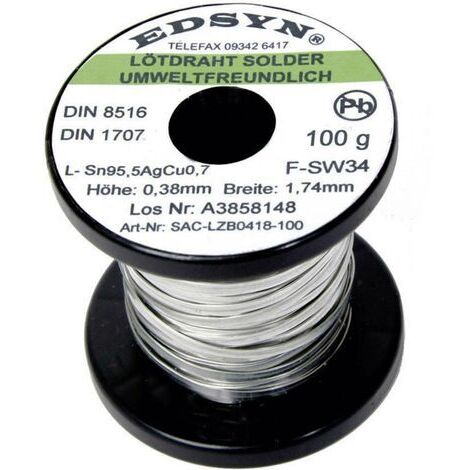 Edsyn SAC-LZB 0418 Lötzinn, bleifrei Spule Sn95,5AgCu0,7  100 g 1.74 mm