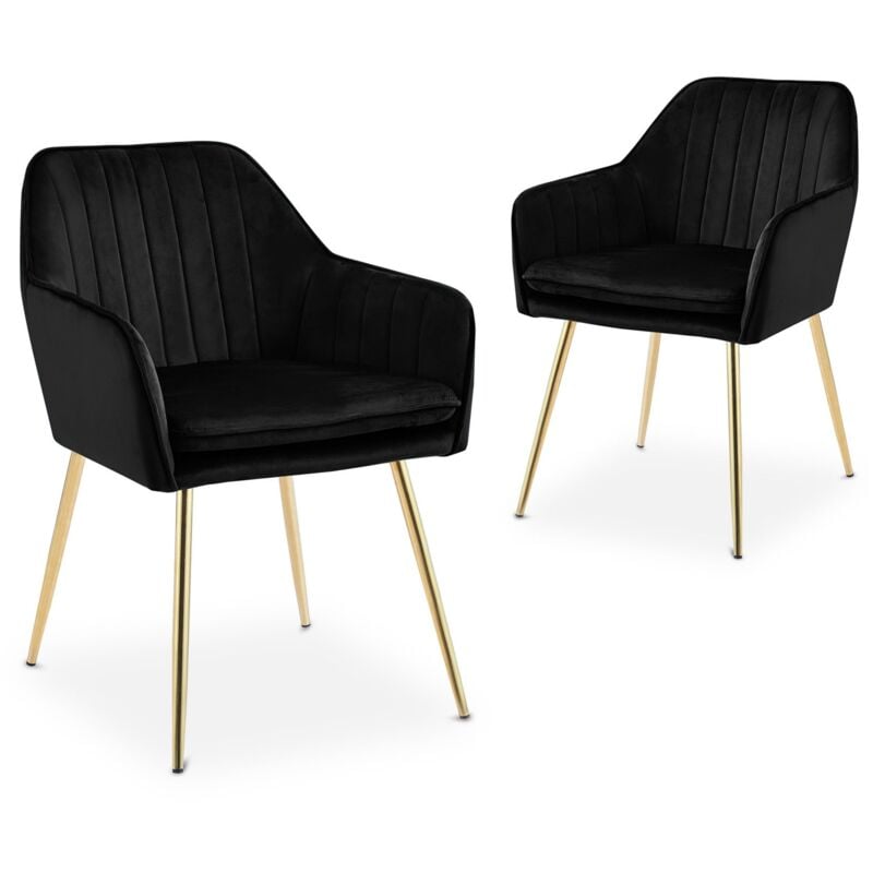 Deco In Paris - edwige - Lot de 2 chaises avec accoudoirs en velours noir edwige