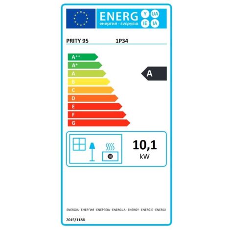 EEK A - Estufa de leña PRITY 1P34L 10,1 kW con horno y estufa de chimenea de placa metálica