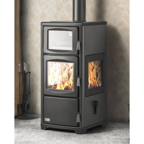 EEK A Kaminofen mit Backfach Herdplatte Panoramakamin Dreiseitig Glas Teba TKS 19 Holzofen 12 kW Kamin Ofen Holz Holzherd Kochplatte Küchenofen