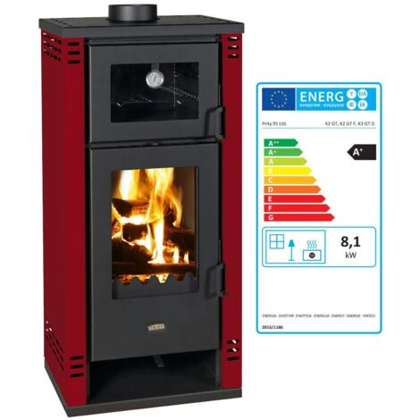 EEK A+ Kaminofen mit Backfach PRITY K2 GT F bordeaux – 8,1kW