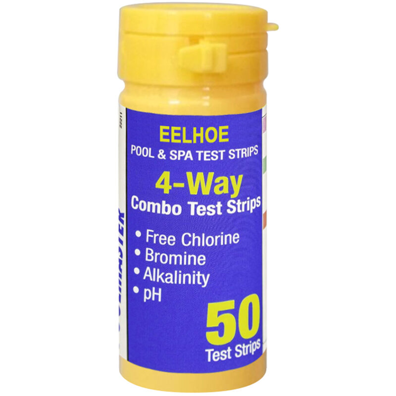 

50 Uds tiras de prueba de 4 vias, para piscina y spa, sin agua, cloro, bromo, alcalinidad, analisis de pH - Eelhoe