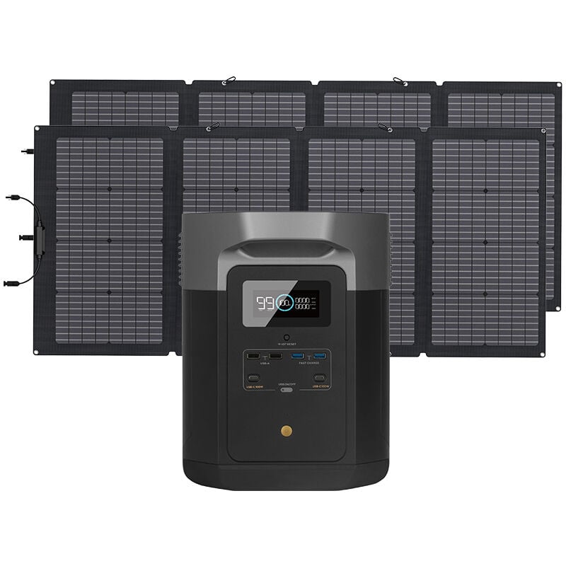 Ecoflow - ef Delta Max (1600) Solar Generator 1612Wh with 2 x 220W Solar Panel, 4 x 2000W (4600W Surge) ac Outlets, Portable Power Station for Home