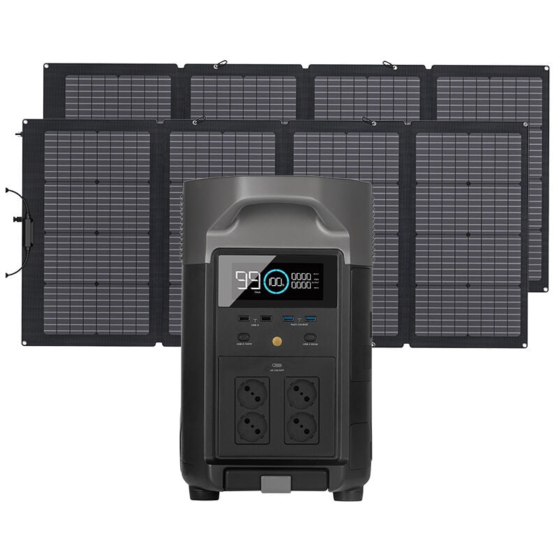 Ecoflow - ef delta Pro Power Station 3.6KWh/3600W with 2 x 400W Portable Solar Panel, 4 x 3600W (Peak 7200W) ac Outlets, Portable Solar Generator for