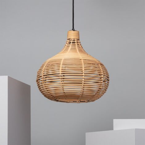 Efectoled – Suspension bambou Yantai naturel – Dimensions 375x360mm – Ampoule E27 – Finition Boho-Chic pour espaces variés