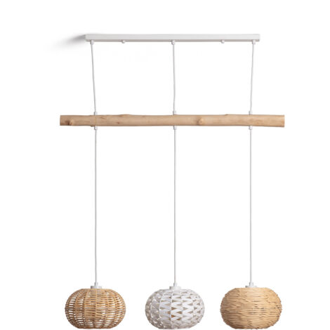 Efectoled – Suspension en rotin et bois Linfen naturel – Dimensions 1520mm x Ø230mm – Ampoule E27 – Protection IP20 pour intérieur