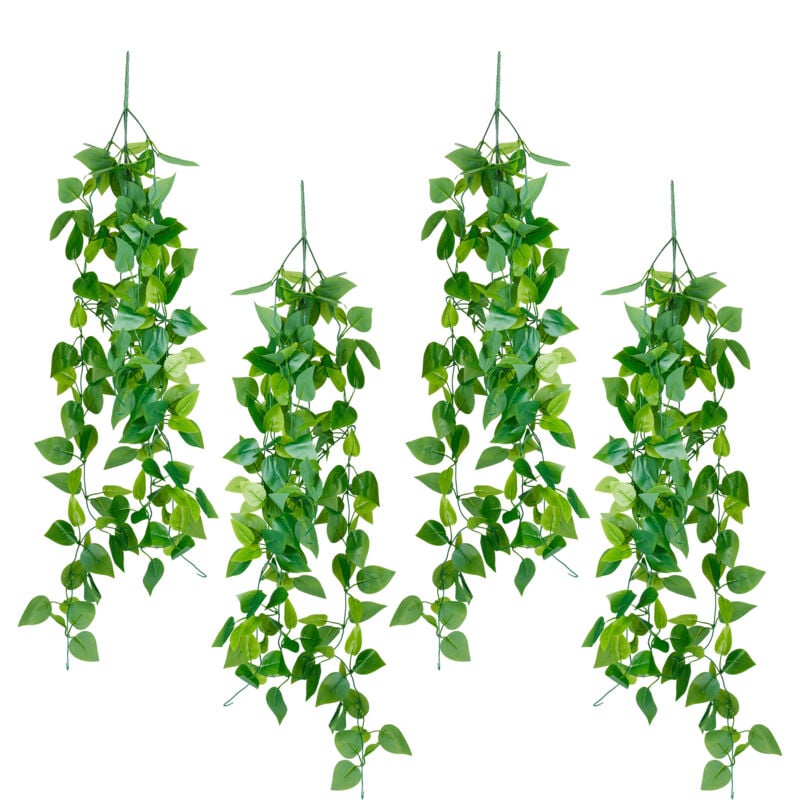 Relaxdays - Efeutute artificielle, 4 plantes suspendues, en plastique, 100 cm, plantes décoratives, matériau durable, vert