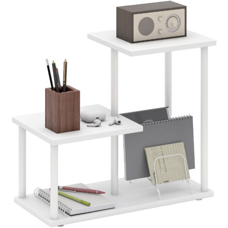 Effet bois d’étagère à 3 niveaux avec cadre métallique pour bureau de cuisine 40x20x34,5 cm blanc