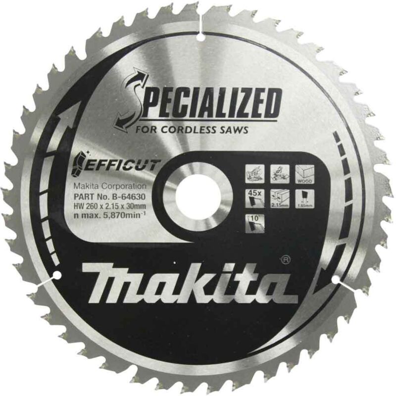 Makita - B-64630 Lama Efficut tct Sega Circolare 260x30mm • 45 Denti 2,15mm Legno