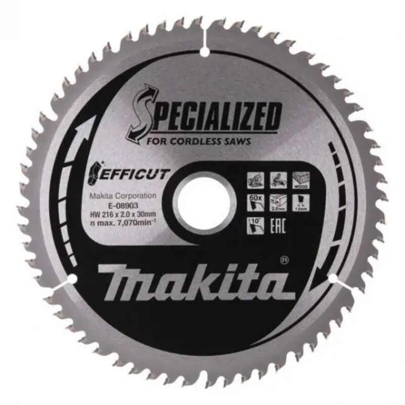 E-08903 Efficut Lama tct per troncatrici 216x30 mm per legno - Makita