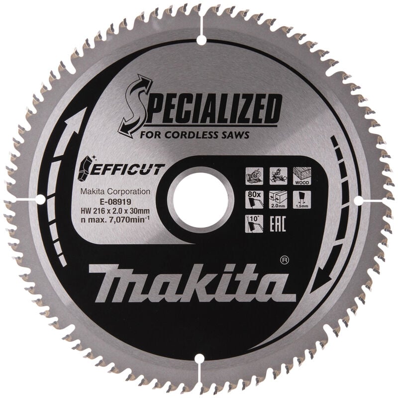 Makita E-08919 Efficut Lama TCT per troncatrici 216x30 mm per legno