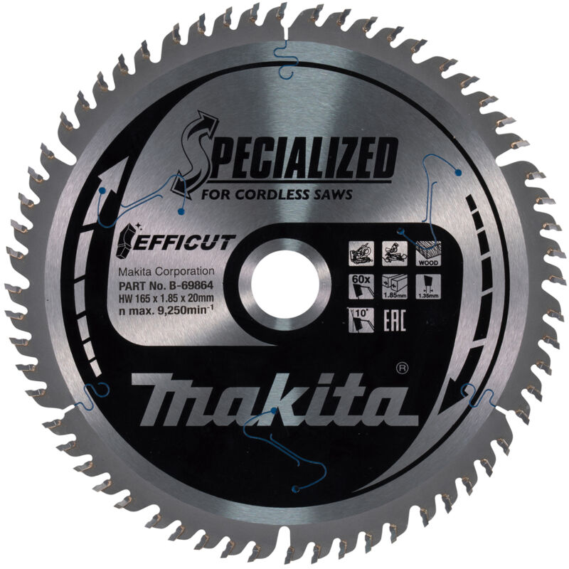 Makita - B-69864 Lama Efficut tct Sega Circolare 165x20mm • 60 Denti 1,85mm Legno