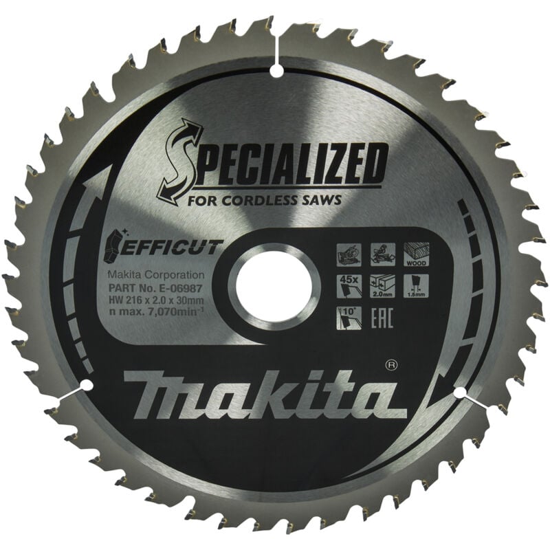 Image of Makita E-06987 Efficut TCT-Kreissägeblatt 216 x 20 mm 45 Zähne 1,5 mm Holz