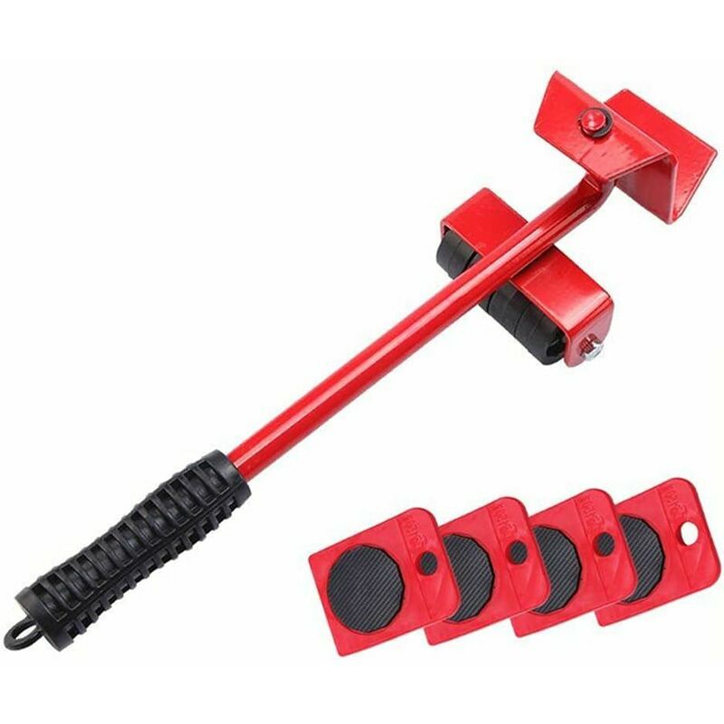 Hoopzi - Effortless Heavy Furniture Mover Kit, Heavy Load Caster, Heavy Cabinet Mover, with 1 Lifting Rod and 4 Movement Wheels for Lifting and