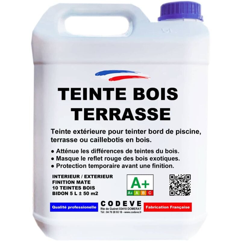 Codève Bois - Teinte Terrasse Bois - 5 l - Codeve Bois - Acajou - Pour Teinter Un Bord De Piscine, Terrasse Ou Caillebotis En Bois.
