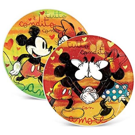 EGAN, Set 2 Piatti Pizza Verde e Rosso Mickey Love Sweet Love D.30