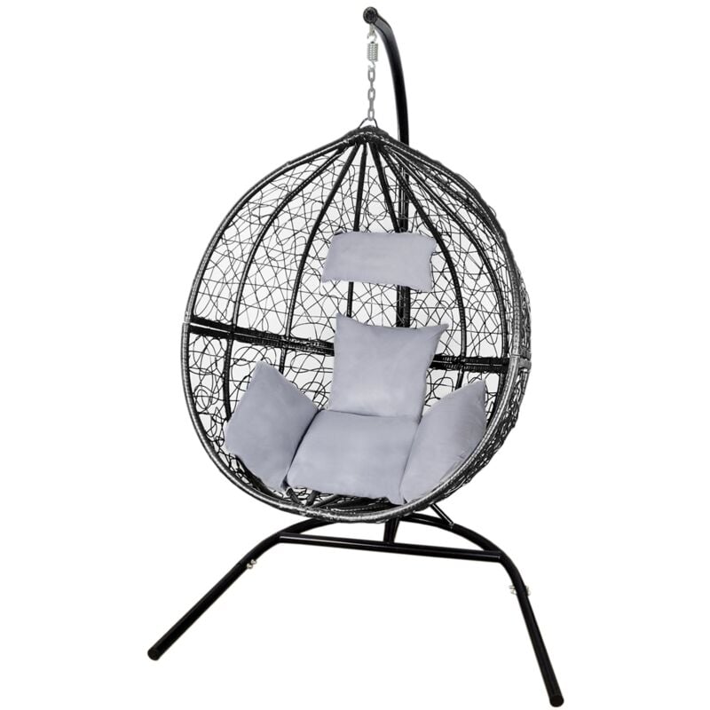 Black Egg Chair Rattan Hanging Swing Bench Garden Patio Outdoor Indoor | with Cushions
